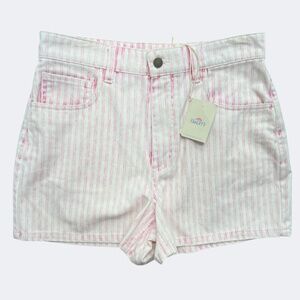 Faherty Shorts Women 28 Pink Cream Railroad Stripe‎ Hi Rise Denim Coastal Casual